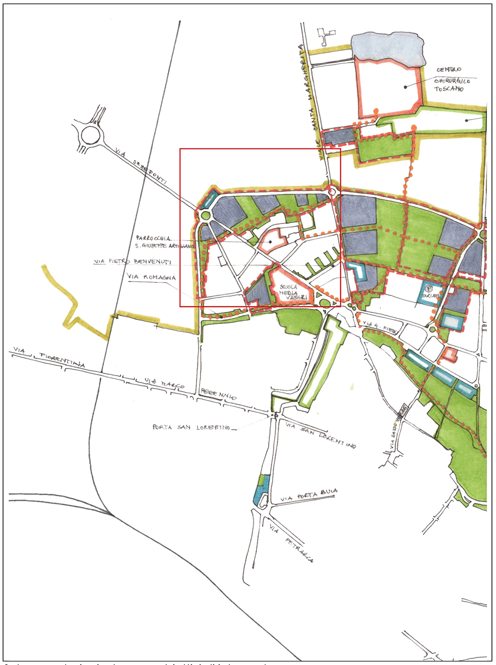Schema relazioni urbane e obiettivi di intervento