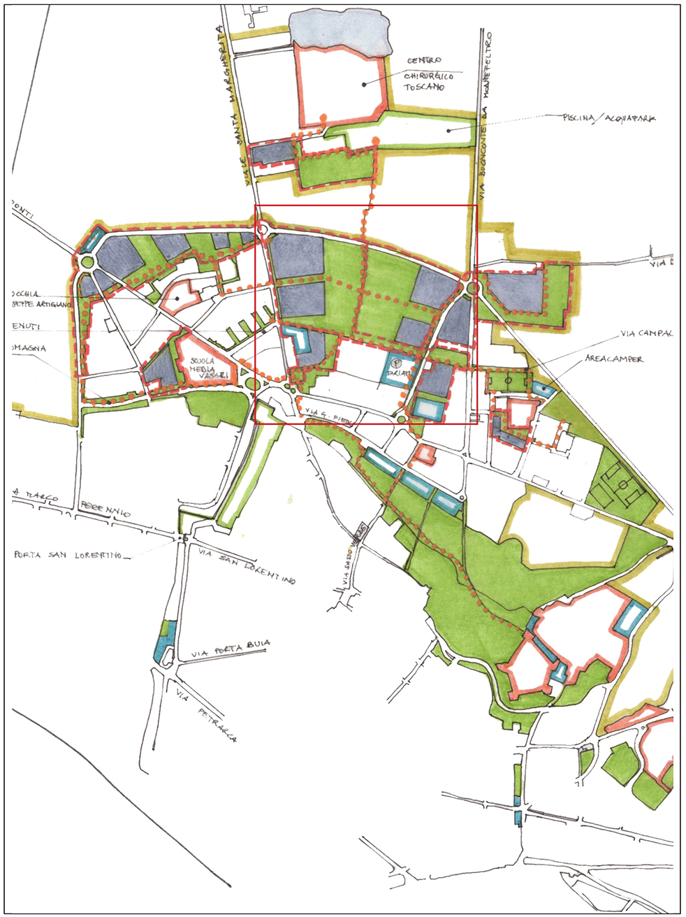 Schema relazioni urbane e obiettivi di intervento