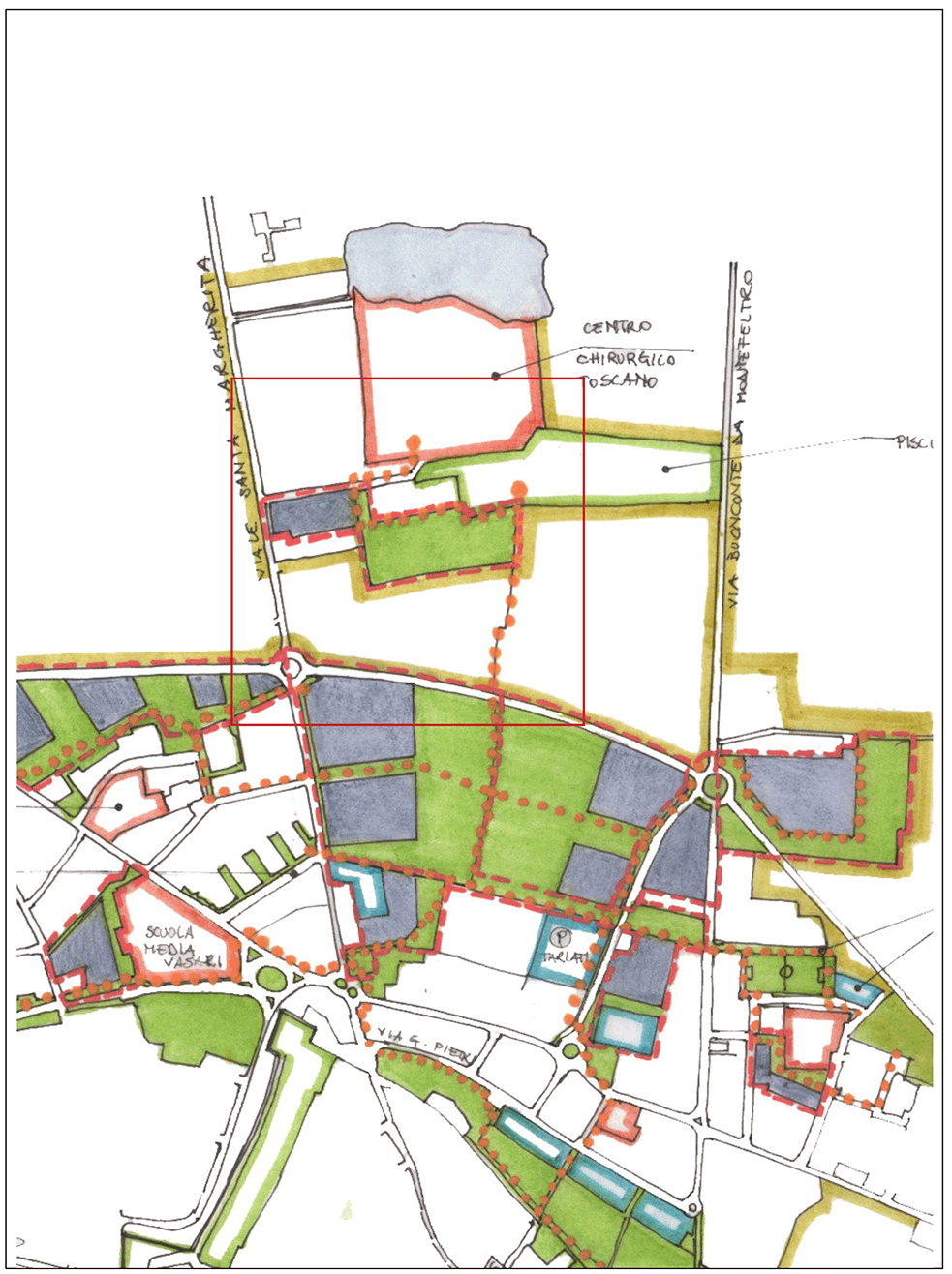 Schema relazioni urbane e obiettivi di intervento